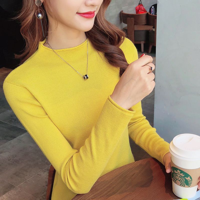 Áo sweater Tay Dài Dáng Ôm Lõi Sợi Bơ Màu Xanh Lá Mùa Thu Phong Cách Mới Dành Cho Bạn Nữ