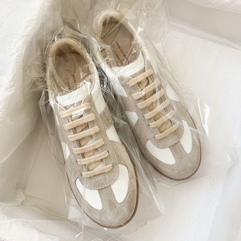 E1AG MM6 cowhide version Hong Kong style German training shoes 2023 spring new leather White shoes children's all-match flat sports casual shoes for men