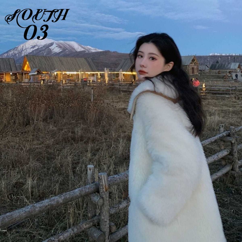 Áo Khoác Lông Cừu Trắng Dáng Rộng Thời Trang Thu Đông Mới 2023 Cho Nữ