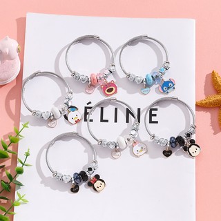 Vòng Đeo Tay Bằng Thép Không Gỉ Xỏ Hạt Hình Gấu Dâu Tây Hoạt Hình Dễ Thương Có Thể Điều Chỉnh Cho Nữ