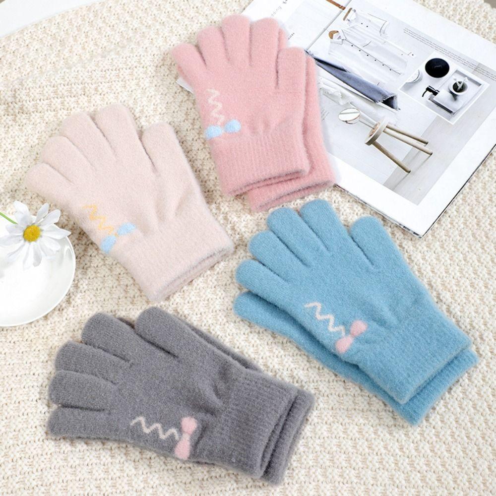 Mkeb Găng Tay Dệt Kim nylon Màu Trơn Giữ Ấm Ngón Tay Chống Gió Mùa Đông Có Thể Chạm Màn Hình Cảm Ứng Dành Cho Nữ