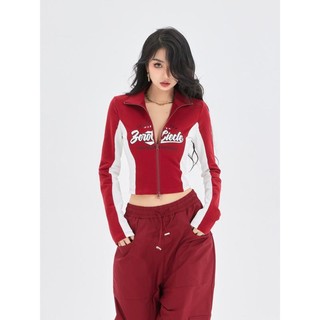 Áo croptop Tay Dài Lưng Cao Phối Khóa Kéo Phong Cách Quyến Rũ