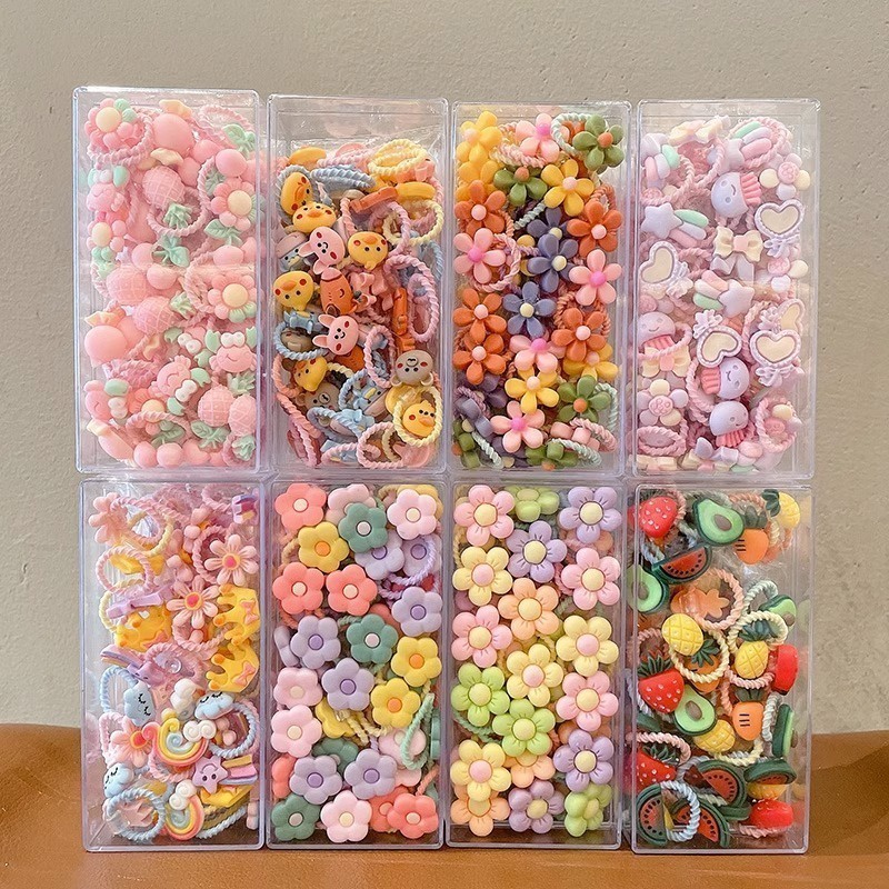 Set 20 Dây Buộc Tóc Cao Su Co Giãn Họa Tiết Hoạt Hình Phong Cách Hàn Quốc Cho Bé Gái