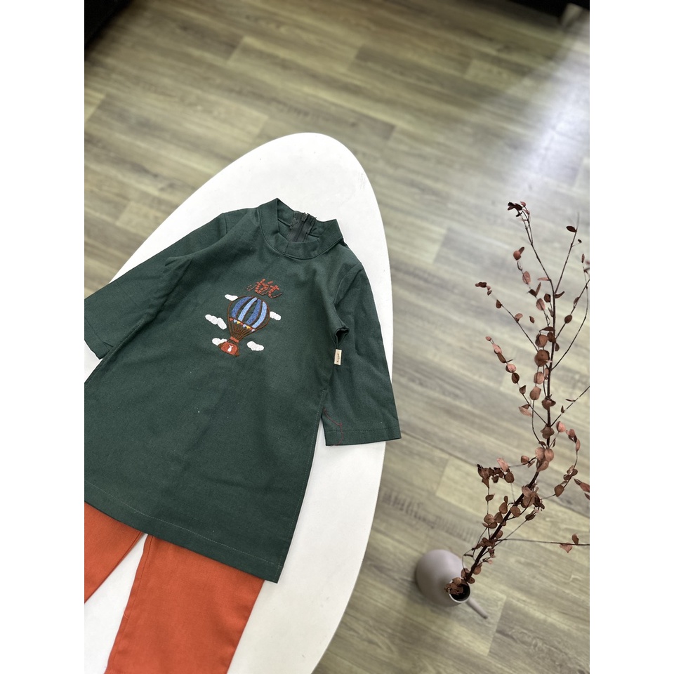 BADT015 Áo dài bé trai - chất liệu linen thêu tay - 1-6 tuổi