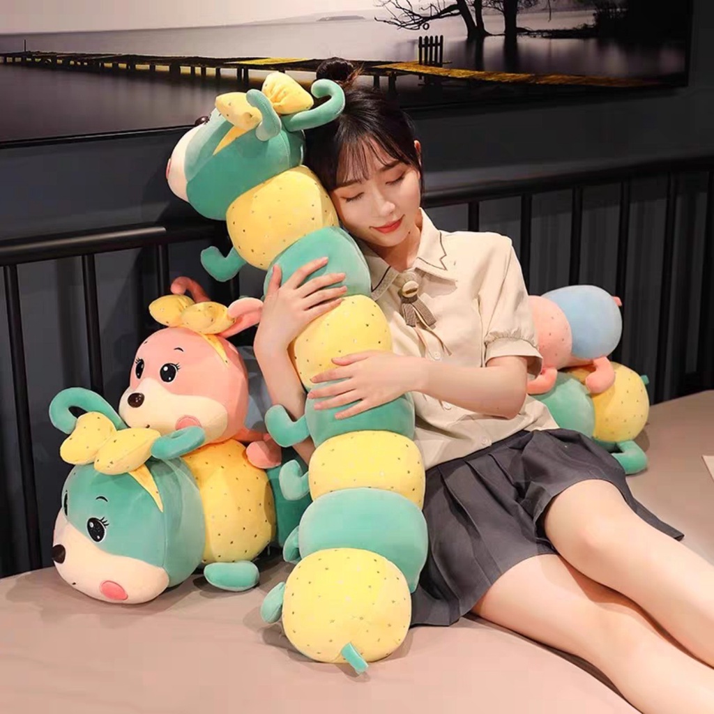 Gối Ôm Con Sâu Đeo Nơ Siêu Cute Vải Miniso Siêu Mềm Mịn Cao Cấp kt 55-120cm