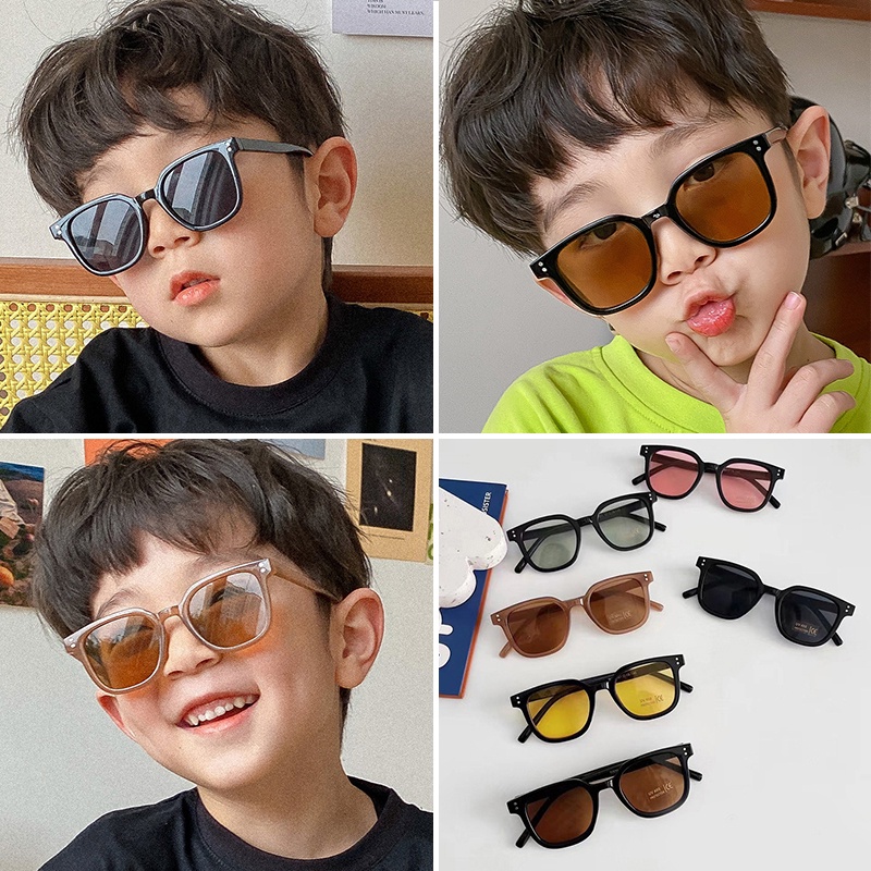 Trẻ em Hàn Quốc thời trang kẹo màu dễ thương kính bé vuông cộng với kích thước trẻ em cầu vồng kính râm cho bé trai và bé gái bóng râm ngoài trời UV bóng râm
