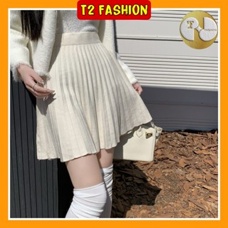 Chân váy len ngắn xếp ly lưng cao phong cách Hàn Quốc T437