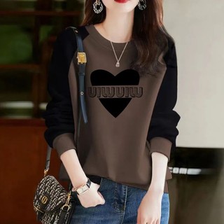 Áo Thun Tay Dài Dáng Rộng Phối Màu Tương Phản Thời Trang Thu Đông Phong Cách Đức Cho Nữ