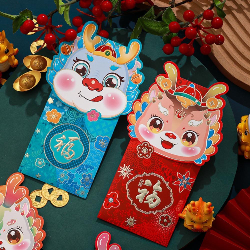 Mxmio Set 4 Bao Lì Xì Đỏ May Mắn Hình Rồng Hoạt Hình Không Dễ Nhăn Phong Cách Trung Hoa