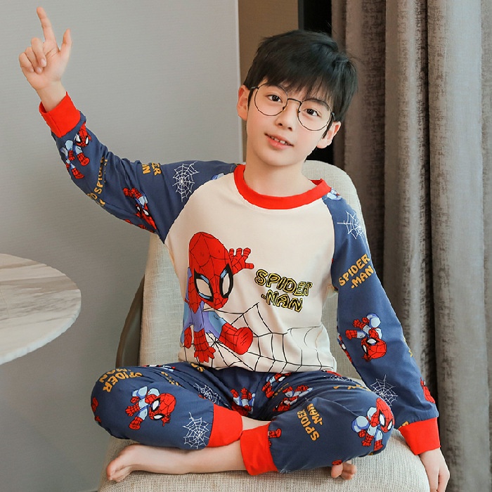 Hoạt Hình Bộ Đồ Ngủ 2 Món Gồm Áo Tay Dài + Quần Dài Hình Người Nhện Cho Bé Trai