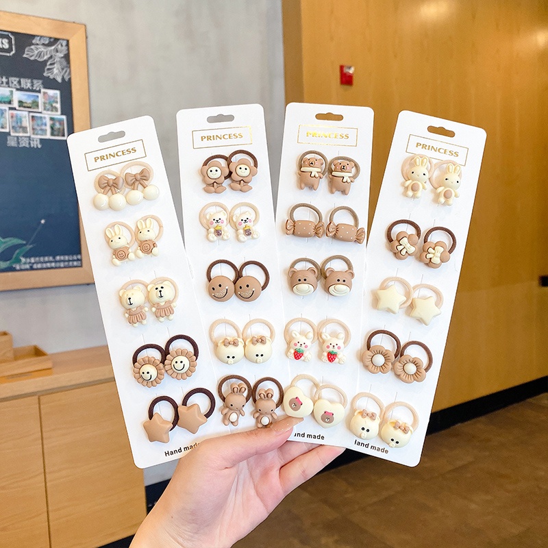 Set 10 Dây Cột Tóc Họa Tiết Hoạt Hình Phong Cách Hàn Quốc Dễ Thương Cho Bé Gái