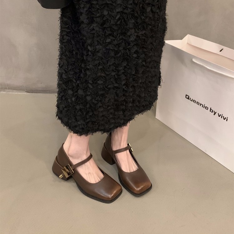 Giày Da pu Gót Thấp Mũi Vuông Phong Cách Anh Quốc Cổ Điển Thời Trang Cho Nữ