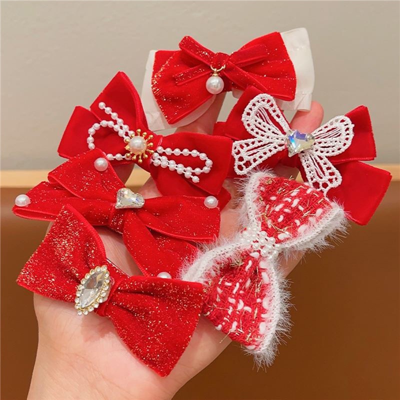 Kẹp Tóc Nơ Phong Cách Giáng Sinh Năm Mới Không Làm Tổn Thương Tóc Dành Cho Bé Gái trang trí tết