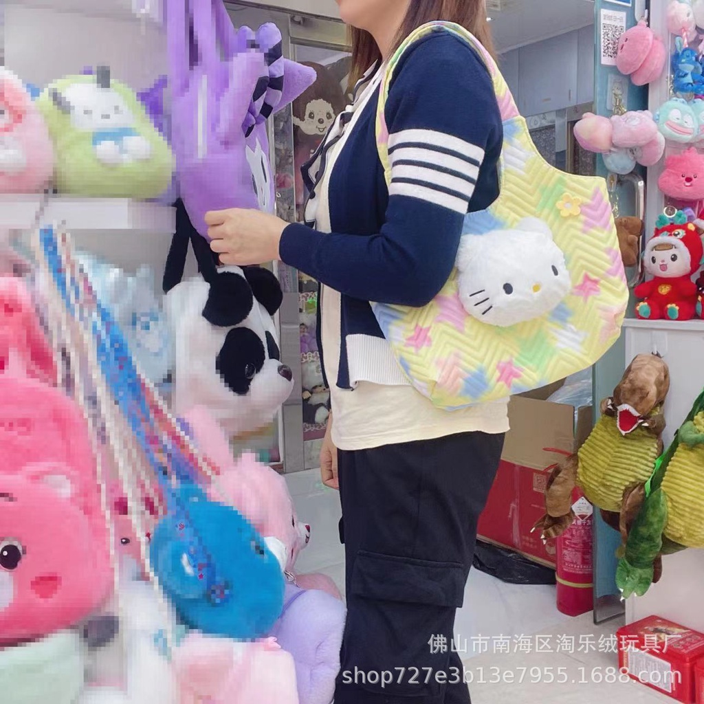 Sanrio kuromi mymelody Túi Xách Đeo Vai Phủ Lông Họa Tiết Hoạt Hình Dễ Thương Cỡ Lớn Thời Trang Cho Nữ