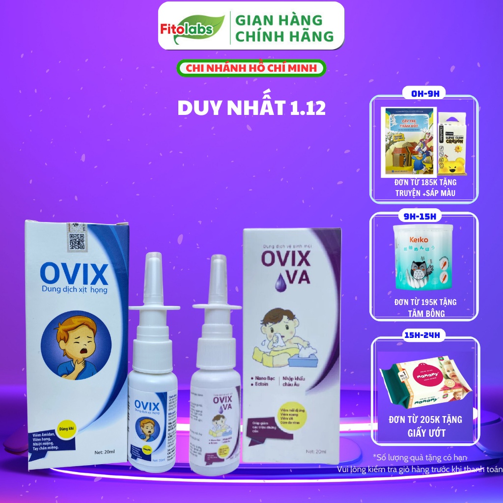 COMBO MŨI HỌNG 0VIX VA 20ML - Xịt Mũi Ovix VA C,Xịt Họng Ovix Chứa Nano Bạc Giúp Làm Sạch Mũi, Giảm Viêm