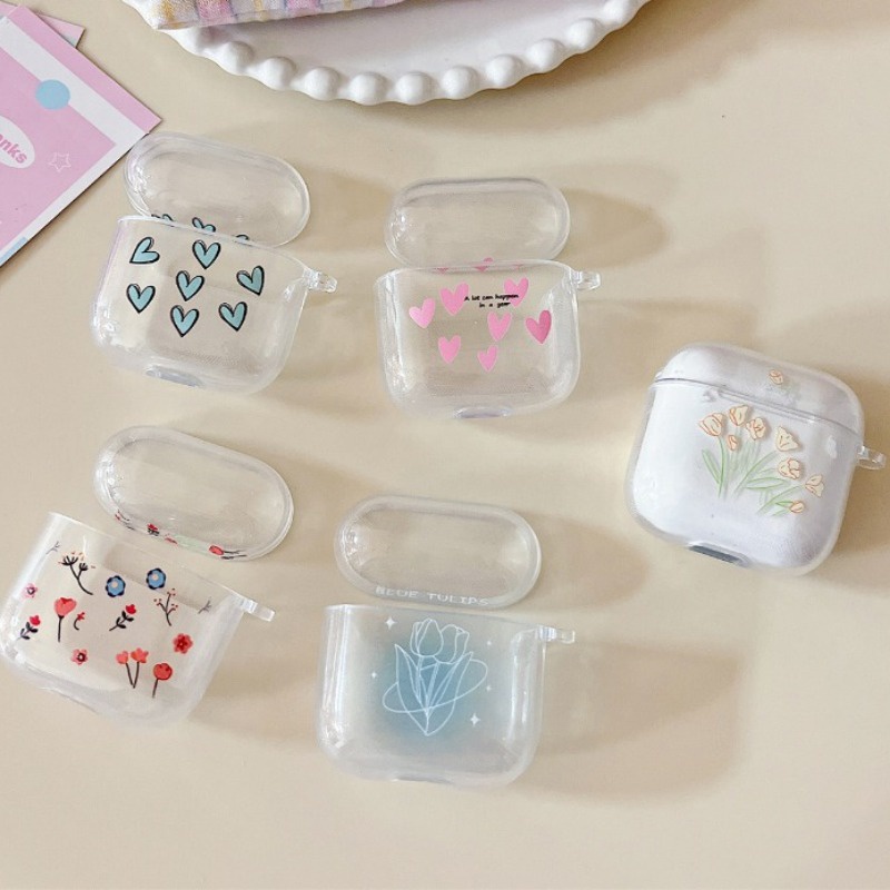 Vỏ Bảo Vệ Hộp Sạc Tai Nghe airpods pro 5 4 pro 5 Chống Sốc Họa Tiết Hoa tulip Màu Hồng Dễ Thương