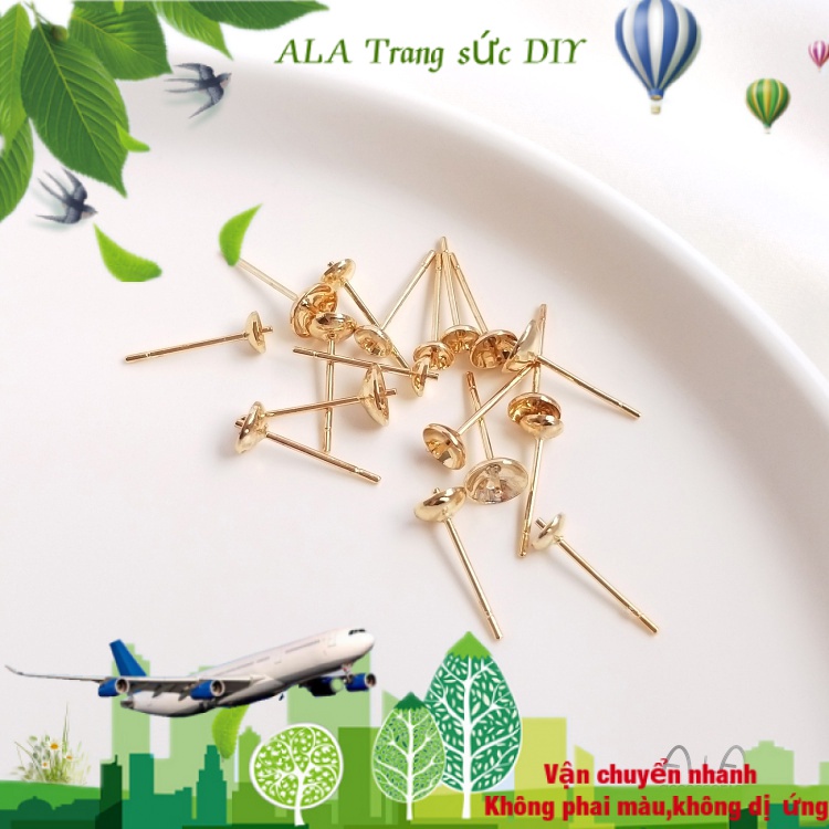 💖Trang sức DIY phụ kiện💖Giá Đỡ Bông Tai Ngọc Trai Nửa Lỗ Mạ Vàng 14K Phong Cách Mỹ DIY