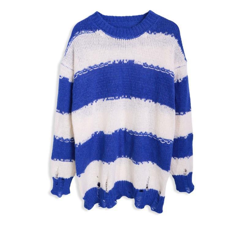 Đen Áo sweater Dáng Rộng Họa Tiết Kẻ Sọc Trắng Đen Thời Trang Mùa Thu Cho Nữ