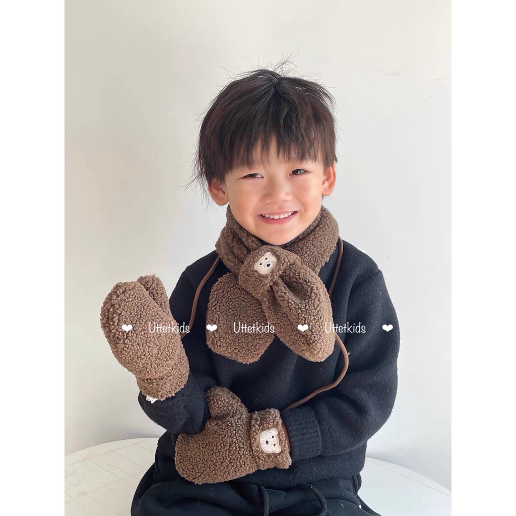 SET KHĂN QUÀNG CỔ VÀ BAO TAY PHONG CÁCH HÀN QUỐC CHO BÉ GÁI VÀ BÉ TRAI RẤT ĐẸP