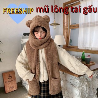 Khăn quàng gấu mũ lông tai gấu 3in1 Tai Gấu Mũ Kèm Khăn Quàng Cổ Và Sỏ Tay Kiểu Dáng Hàng Quốc Mẫu Mới khăn mũ lông tai