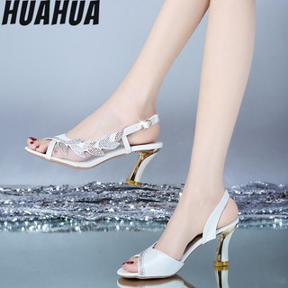 Giày cao gót hở mũi đính kim sa lấp lánh thời trang hàn quốc