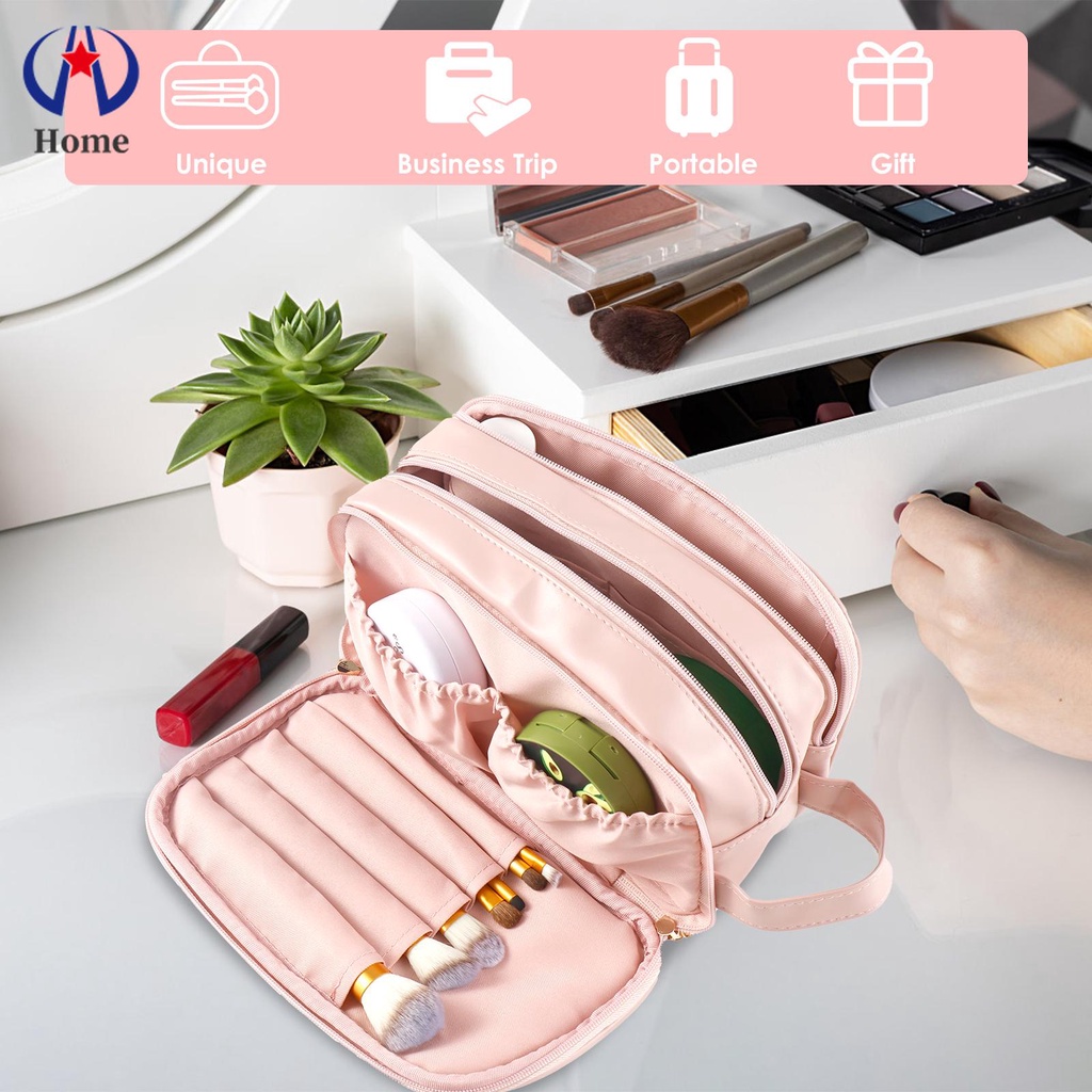 Túi Đựng Mỹ Phẩm Da pu Chống Thấm Nước Có 3 Ngăn Khóa Kéo Tiện Dụng Cho Nữ shopskc8833