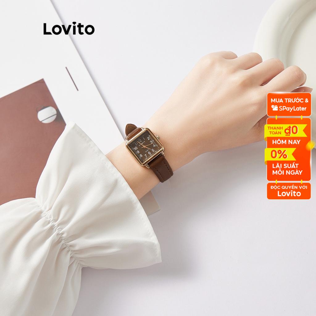 Lovito Đồng hồ nữ thạch anh trọng lượng nhẹ LSP01016  Mặt số hình vuông đơn giản Mặt số bằng da PU mịn