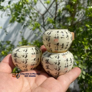 Cóng sứ chào mào hàng bát tràng mẫu chữ tàu, gắn kèm tai tàu sẵn - lồng chim chính nghĩa