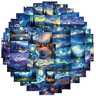 Bộ 50 Hoạt Hình Van Gogh Đêm Đầy Sao Tranh Sơn Dầu Chống Thấm Nước Graffiti Dán Cho Mũ Bảo Hiểm Xe Đạp Tay Tài Khoản Bút Chì Đề Can Reforged Glory
