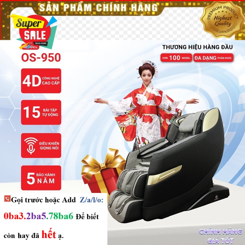 Hãng> Ghế massage toàn thân Okinawa OS-950 4D+, trị liệu , điều khiển giọg nói -