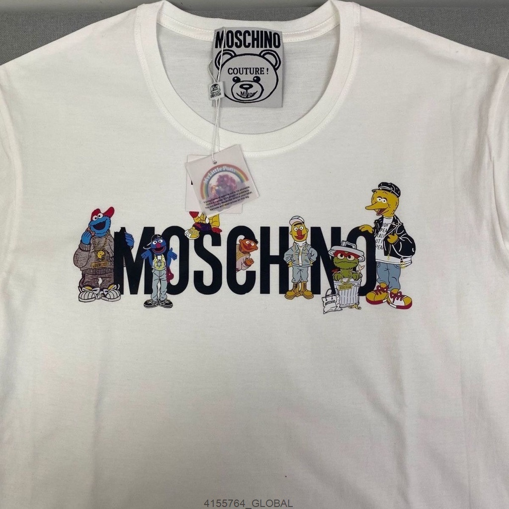 [Chất lượng cao] MOSCHINO 2023 khớp mới mùa xuân hè MOSCHINO Sesame Street bảng chữ cái ngắn tay áo 
