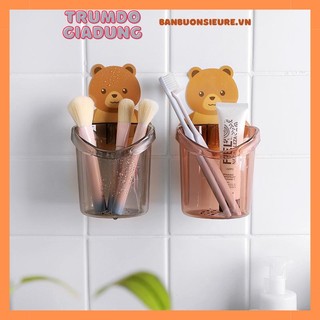 Cốc gấu dán tường để bàn chải đánh răng hình gấu có lỗ thoát nước tiện lợi