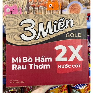 Mì Bò Hầm Rau Thơm, Mì Tôm 3 Miền Chua Cay, Thùng 30 Gói X 75g [Giá sỉ]