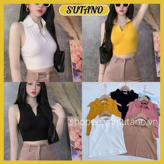 áo polo croptop cổ bẻ không tay chất zip co giãn cao cấp A234 SUTANO
