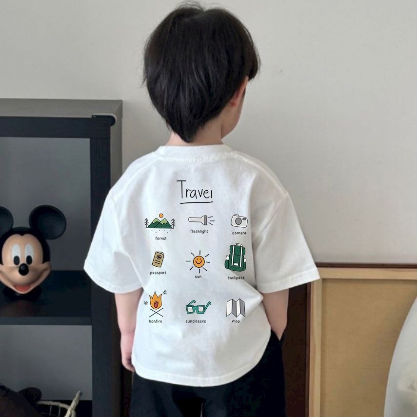 Áo thun cho bé trai ngắn tay cotton nguyên chất in trave | Đậu Đậu