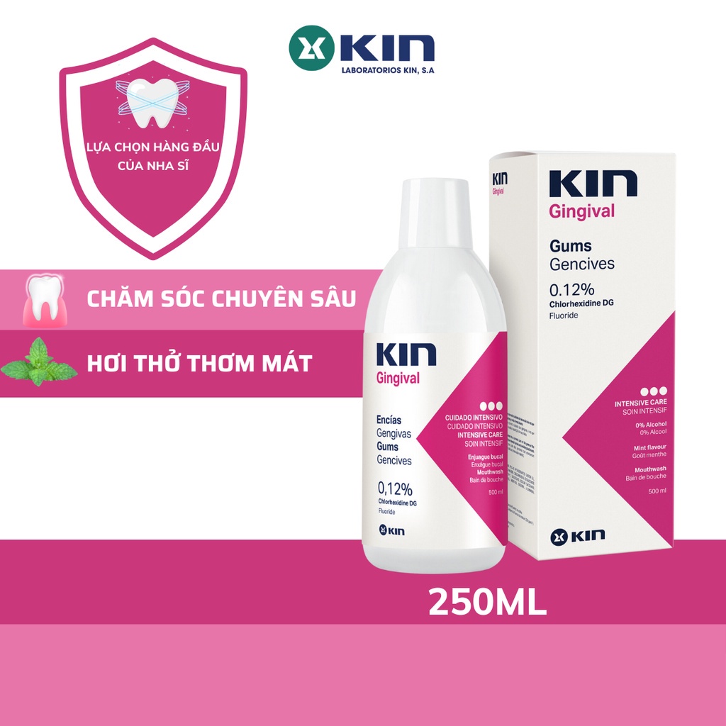 Nước Súc Miệng KIN Gingival Cho Viêm Nướu, Hôi Miệng, Sát Khuẩn Chai 250ml/1000ml