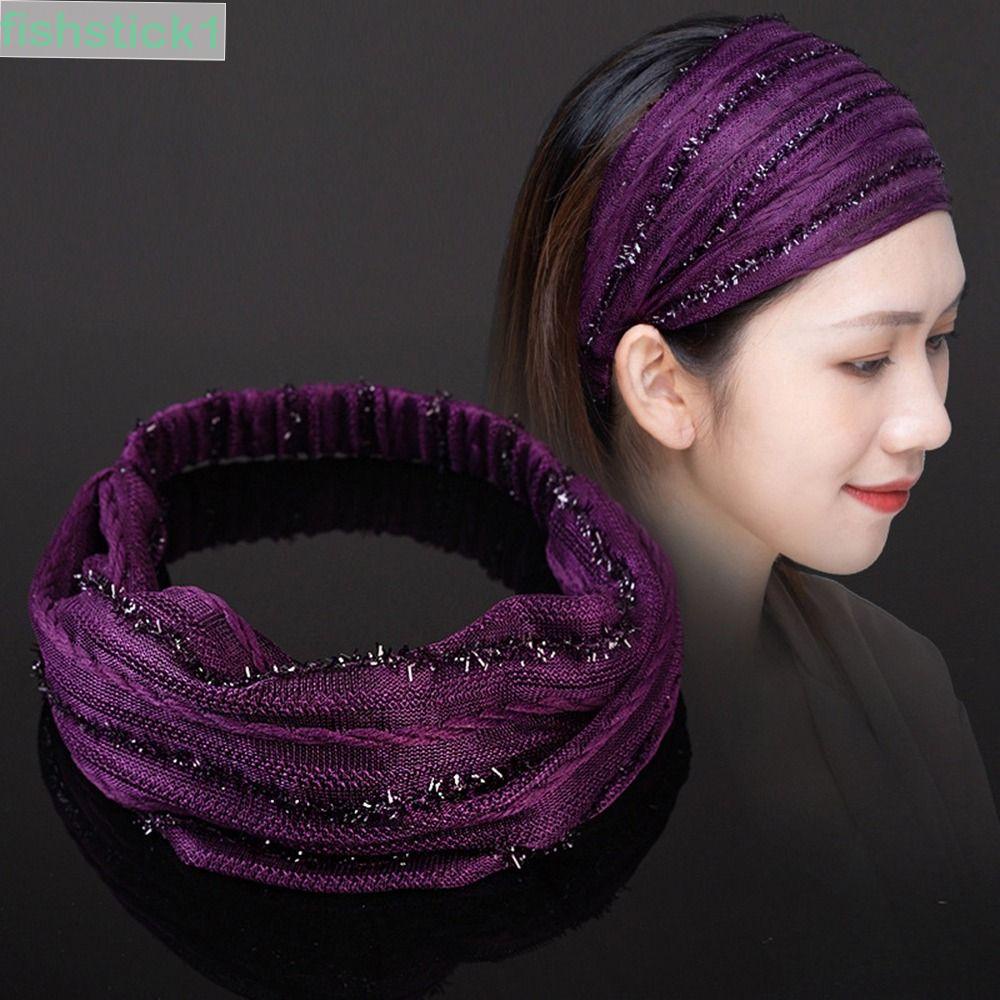 Băng Đô Cài Tóc Bản Rộng Co Giãn Chống Trượt Họa Tiết Kẻ Sọc Lấp Lánh Phong Cách Hàn Quốc Cho Mẹ Bỉm Sữa 1