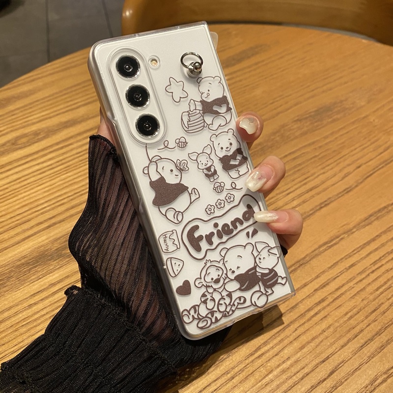 Bao Da Điện Thoại Nắp Lật Vẽ Hình Gấu Pooh / Mèo kitty Cho samsung galaxy z flip 5 4 3 2 1 flip3 flip4 flip5 fold5 z fold 5 4 3 2 5g Vỏ