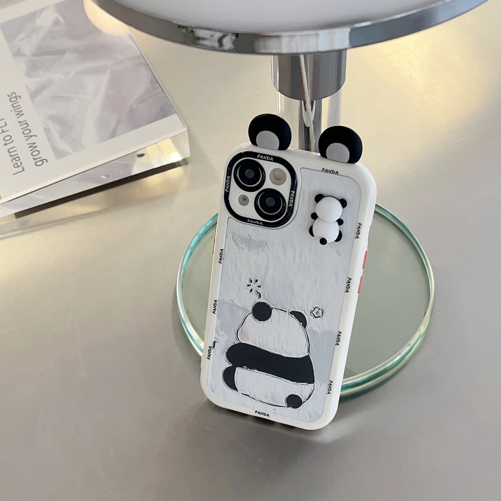 Ốp Điện Thoại Viền Kem Hình Gấu Trúc 3d Chống Rơi Cho iphone 14 pro max 14pro 14 13 pro max 12 pro max 11 xr xsmax