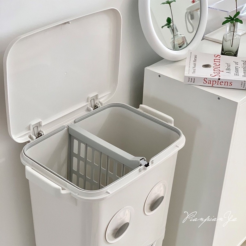Thùng đựng phân loại rác cỡ to 38L hộp chứa đồ decor có bánh xe tặng sticker đôi mắt - Sapo Decor 230