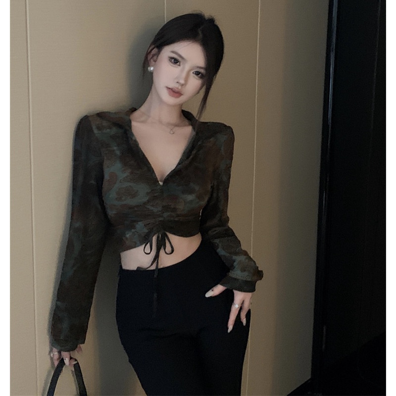 Áo Thun Tay Dài Cổ Chữ v Dáng Ôm Quyến Rũ Trẻ Trung Cho Bạn Gái