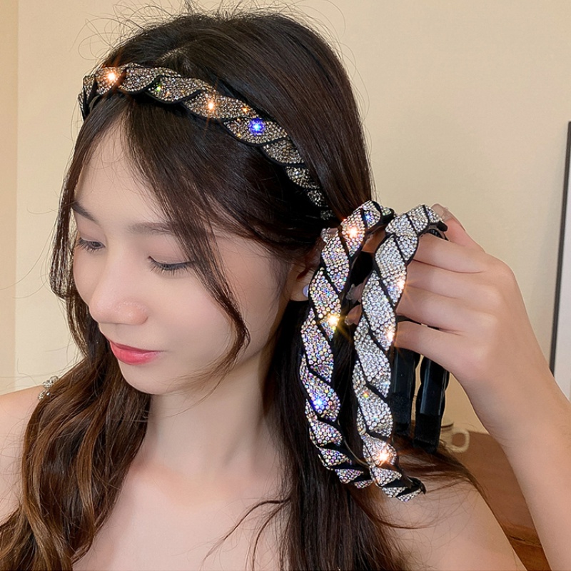 Băng Đô Mỏng Dạng Xoắn Đính Kim Cương Lấp Lánh Thời Trang Mùa Hè Cho Nữ