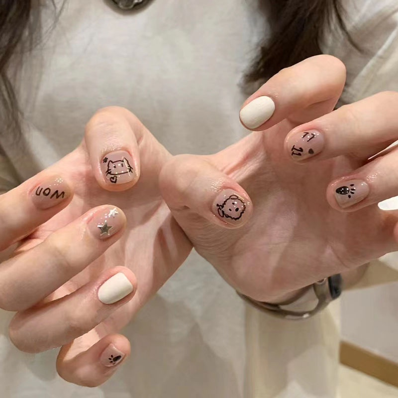 Miếng Dán Móng Tay Tự Dính Họa Tiết Hoạt Hình Quái Vật / Chó Mèo / Quái Vật graffiti 3d Dễ Thương diy