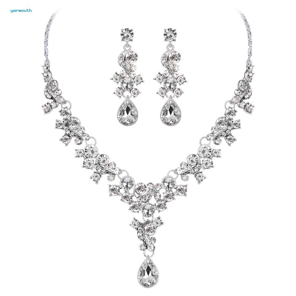 Bộ Vòng cổ + Bông Tai Hình Hoa Đính Đá Sang Trọng Cho Nữ