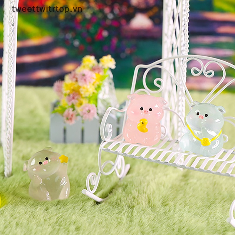 Tritop 1 Đồ trang trí Chú Heo Mặc Áo Mưa Dạ Quang Trang Trí Tiểu Cảnh / Nhà Búp Bê vn