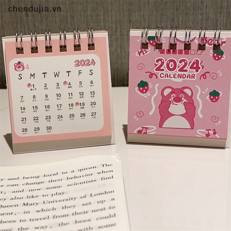 Lịch Năm 2024 mini Để Bàn Họa Tiết Dâu Tây Dễ Thương Bắt Mắt