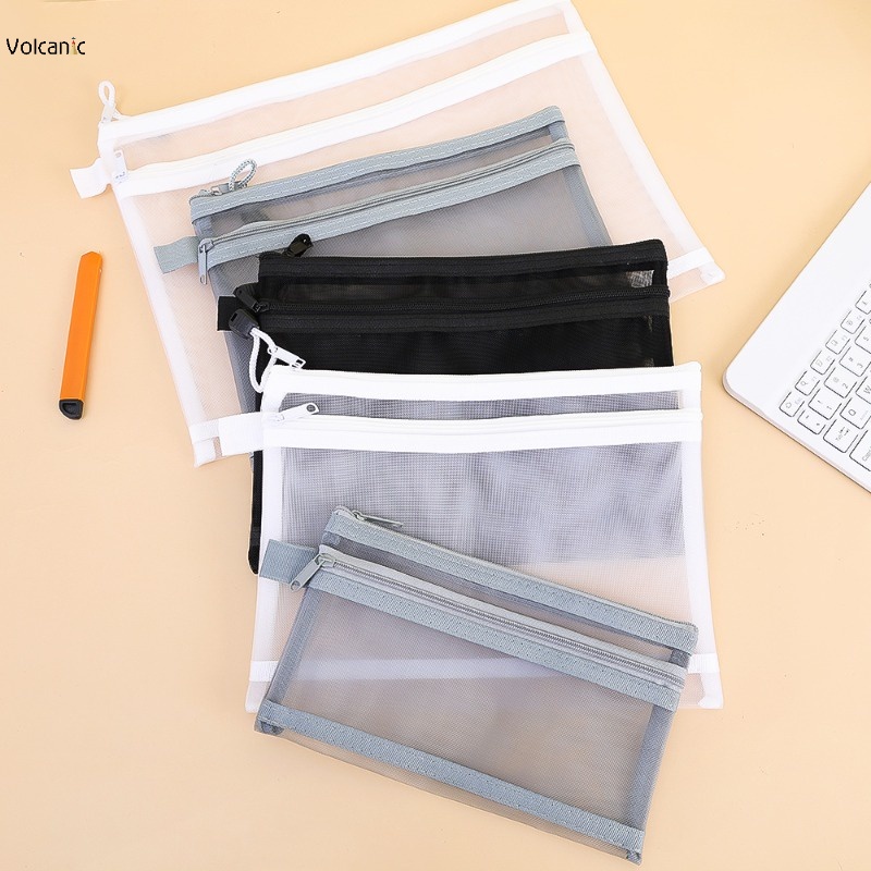Túi Đựng Bút a4 / a5 / a6 Hai Lớp Dạng Lưới Có Khóa Kéo Trong Mờ Đa Năng Thời Trang Cho Học Sinh / Văn Phòng