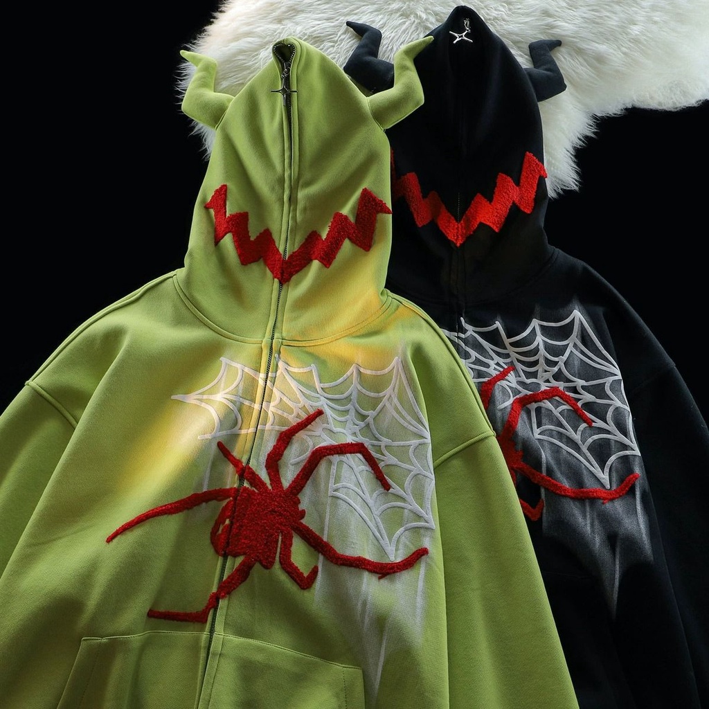 Áo Khoác Hoodie In Hình Nhện Phong Cách retro Mỹ Thời Trang Thu Đông Cho Nam Nữ