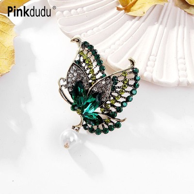 Pinkdudu Thời Trang Kim Cương Giả Bướm Thổ Cẩm Lãng Mạn Giả Ngọc Trai Mặt Dây Chuyền Côn Trùng Thổ Cẩm Cho Nữ Trang Sức PD1558