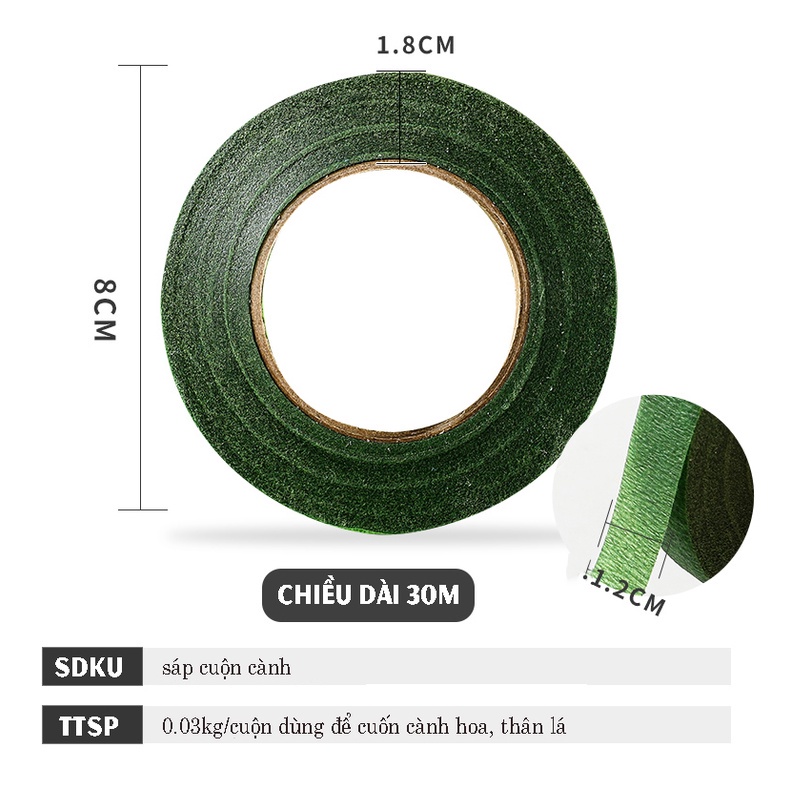 Cuộn Băng keo quấn cành hoa giấy, hoa giả, sáp đủ các màu shop 10k